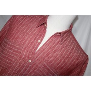 OLIVER SPENCER Men's 17 Made Portugal Cotton Linen Red Striped Shirt Euro